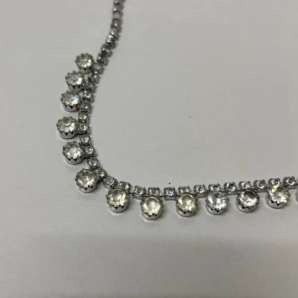 Kramer Vintage women Silver plated clear rhinestone necklace 18”